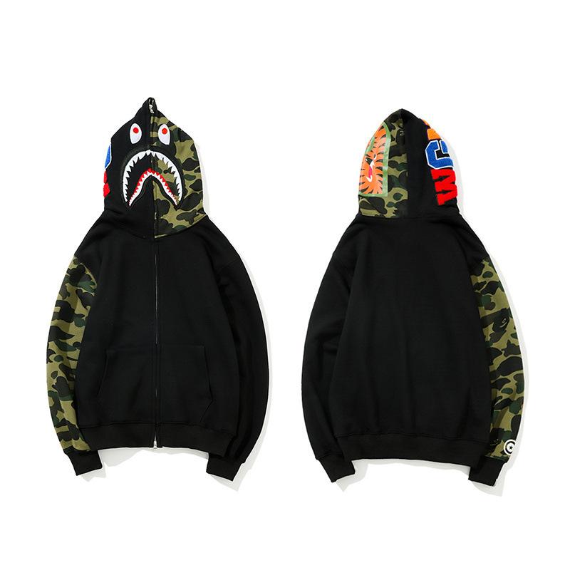 Bathing Ape Hoodie Autumn and Winter Fashion Brand Camouflage Embroidery Stitching Sleeves Cardigan Zipper Hoodie Coat