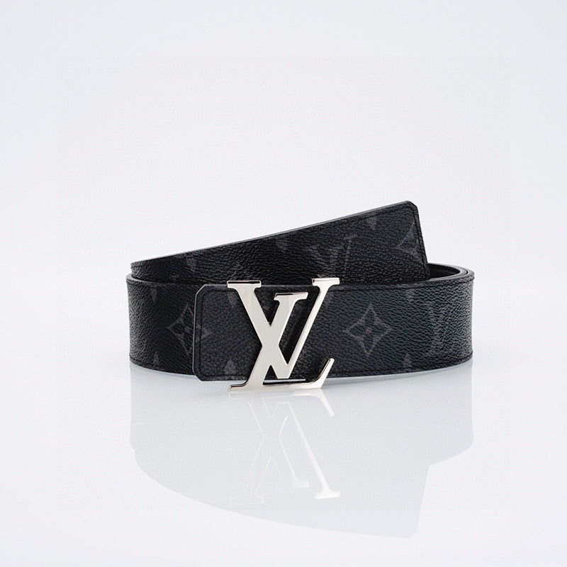 Louis Vuitton Black Monogram Belt with Silver Buckle