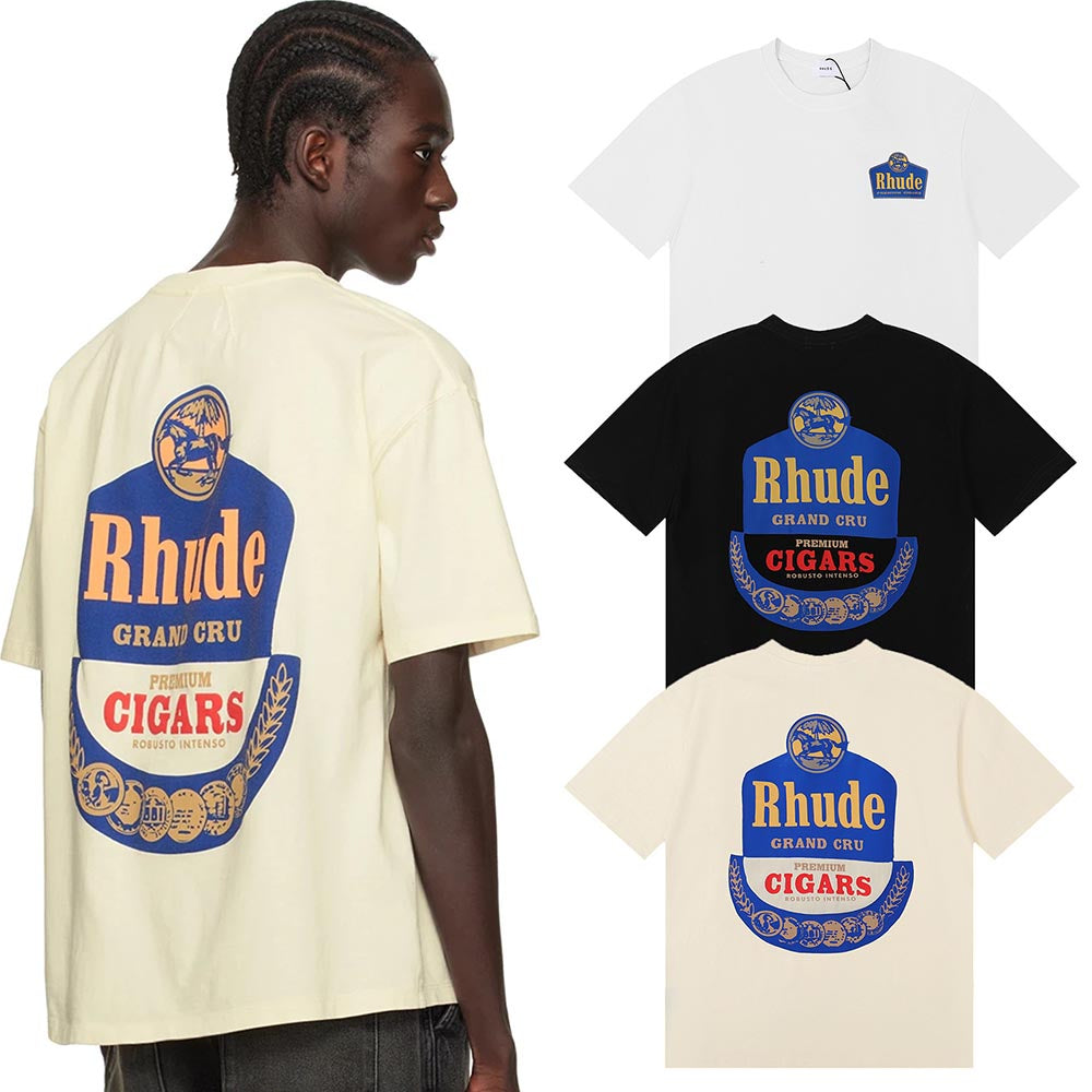 Rhude T-shirts Wine Printing Cotton Casual Short Sleeve Men and Women