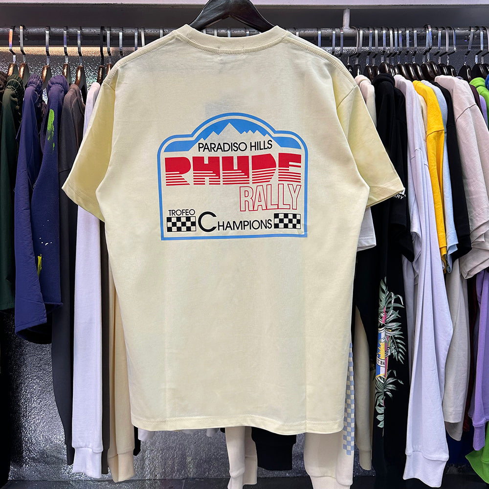 Rhude T-shirts Paradiso Rally Racing Short Sleeves Men and Women