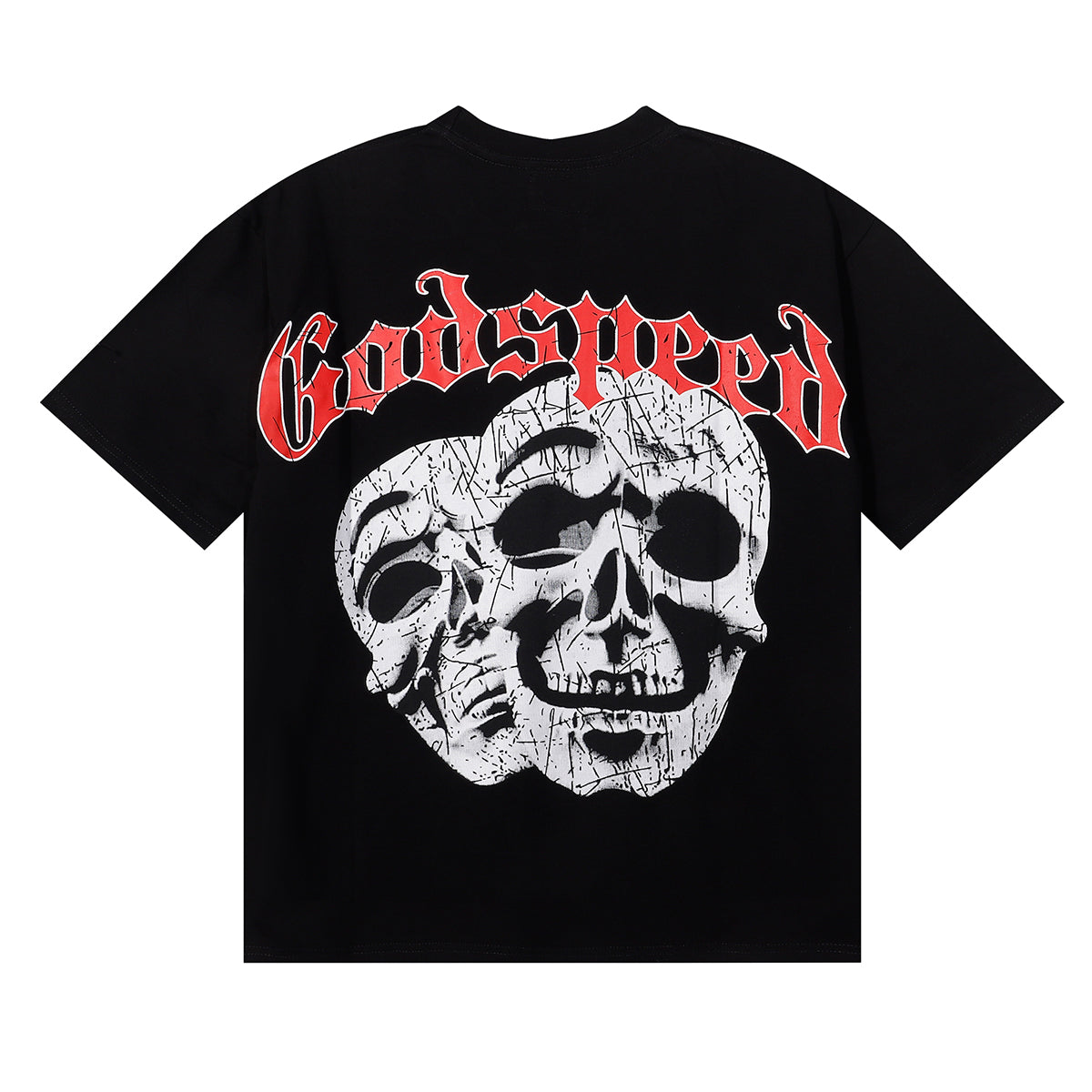 Godspeed T-shirts Double Sided Skull Face Printed Cotton Casual Short Sleeve Men and Women