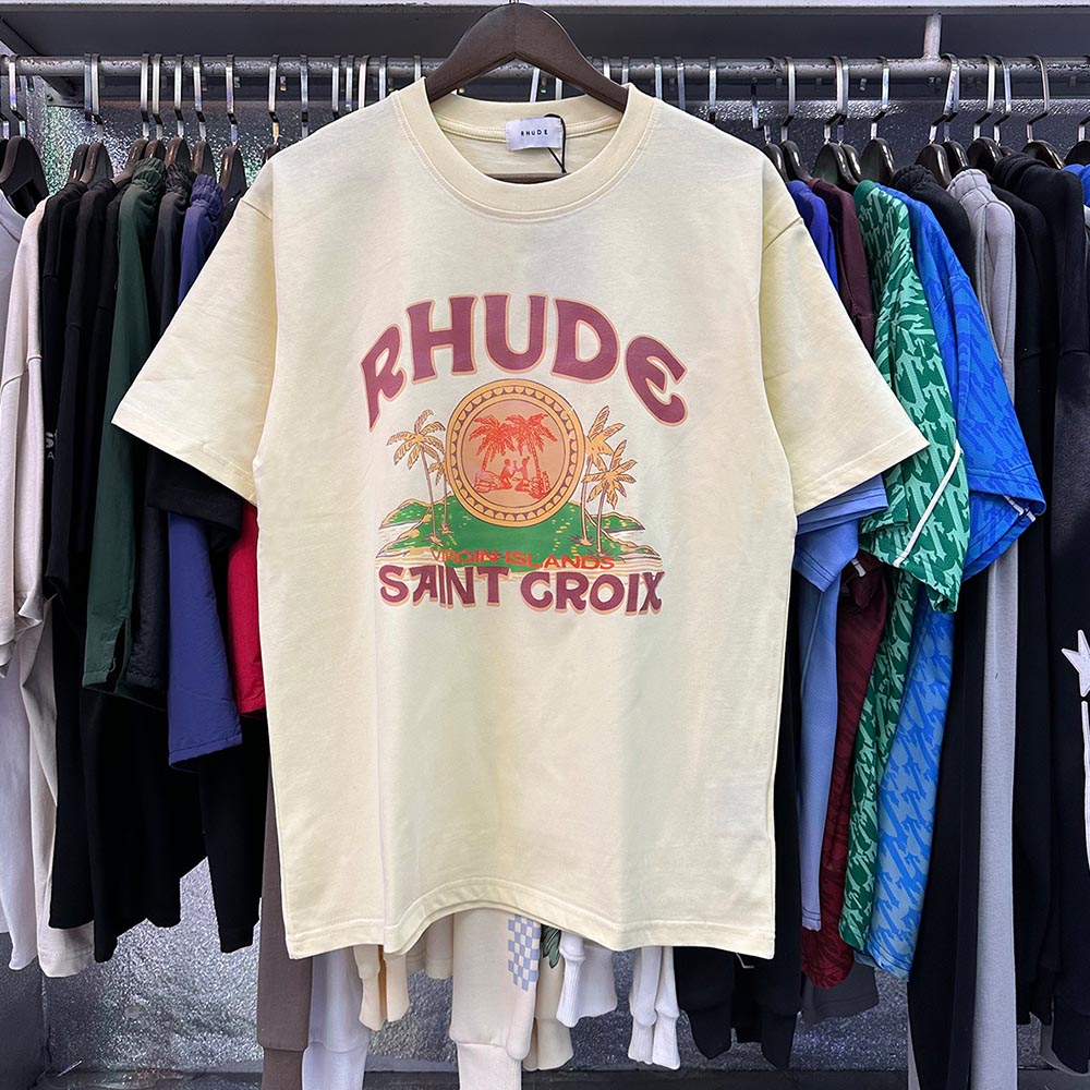 Rhude T-shirts Coconut Printed Cotton Casual Short Sleeve Men and Women