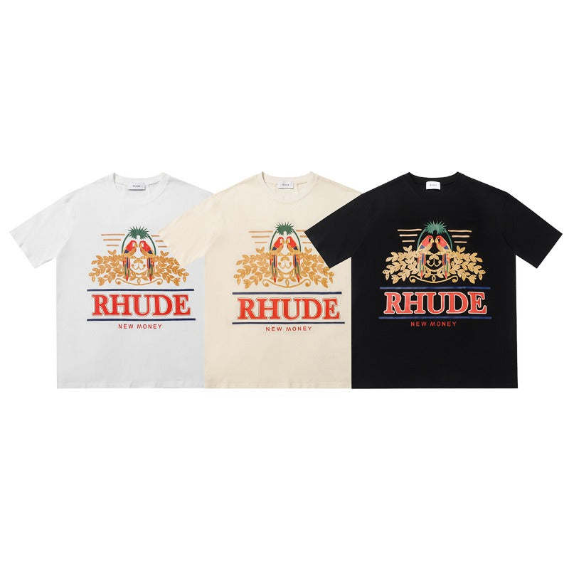 Rhude T-shirt Parrot Wheat Ear Letter Print Short Sleeve T-shirt