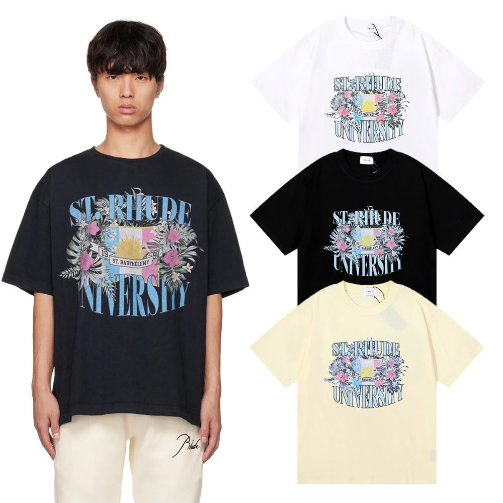 Rhude T-shirt Flag Floral Print Short Sleeve T-shirt