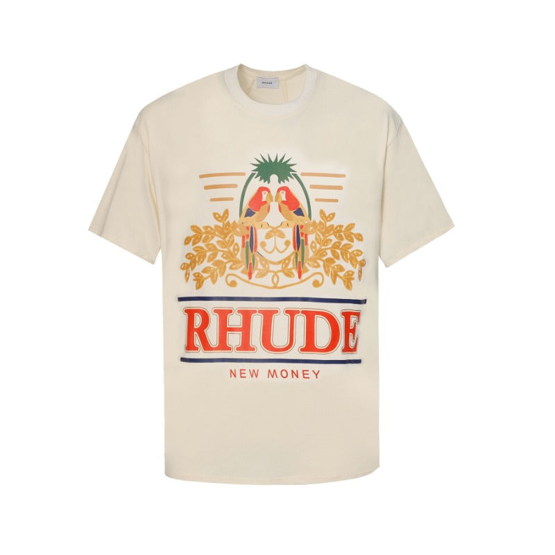 Rhude T-shirt Parrot Wheat Ear Letter Print Short Sleeve T-shirt