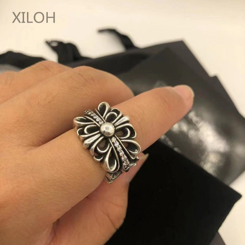 Chrome Heart Ring with Diamonds in White Gold