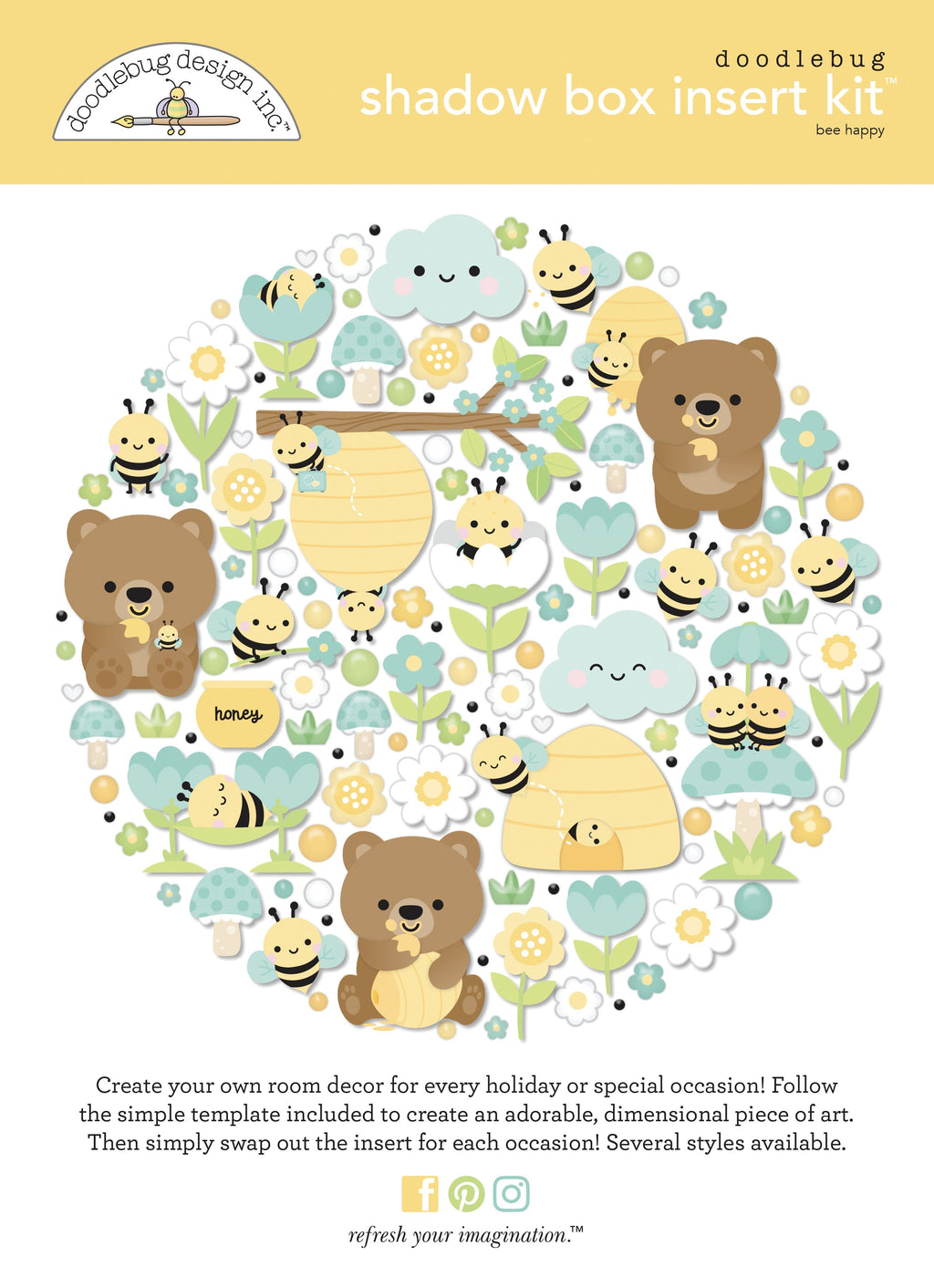 Doodlebug Design - Bee Happy Collection - bee happy shadow box kit
