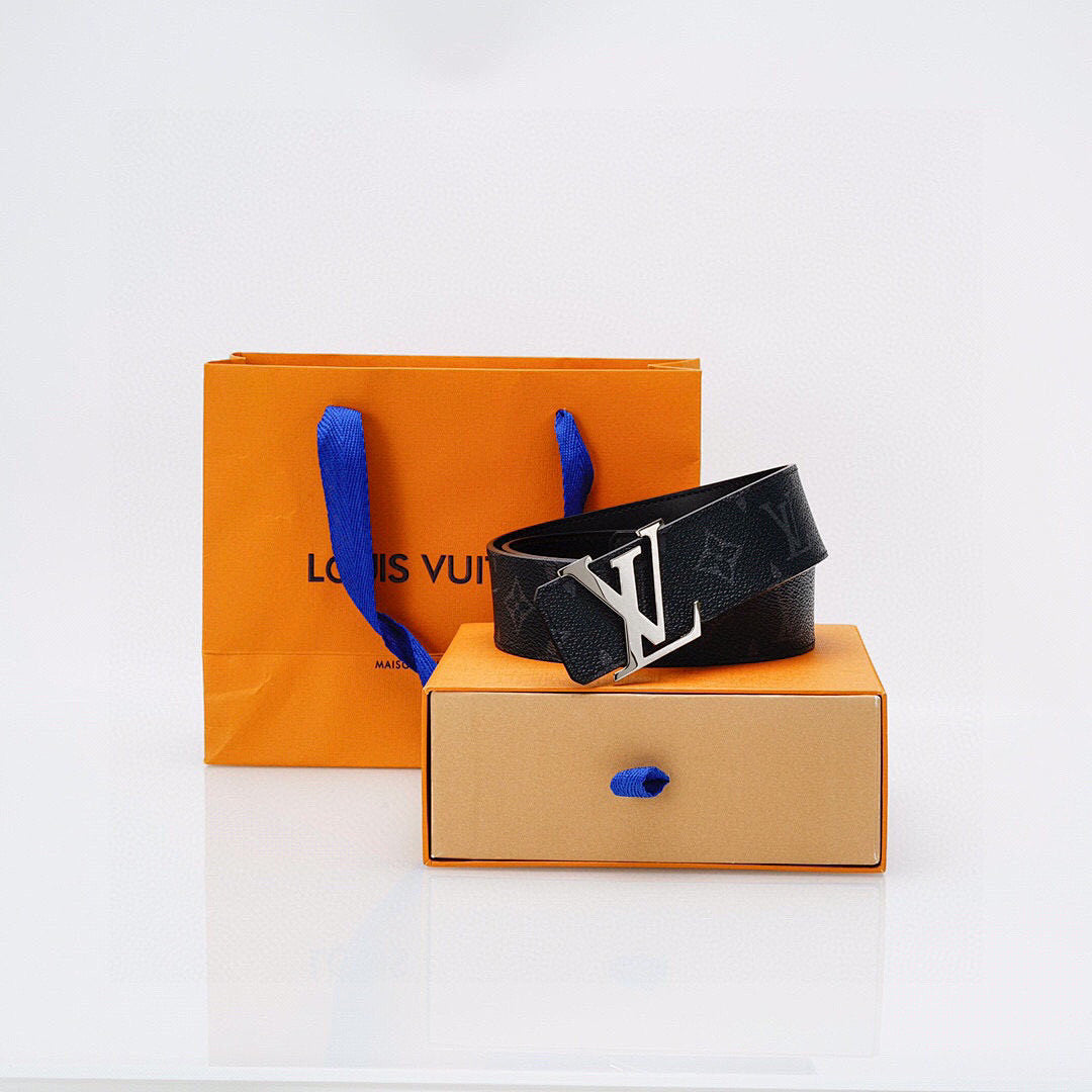 Louis Vuitton Black Monogram Belt with Silver Buckle