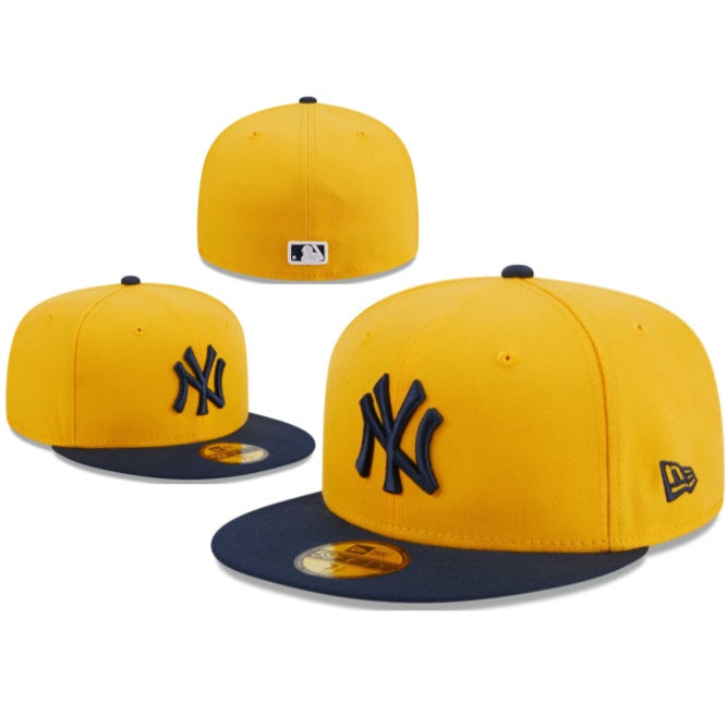 New York Yankees Yellow and Navy Fitted Hat with Bold NY Logo