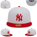 New York Yankees White and Red Fitted Hat with Embroidered Logo