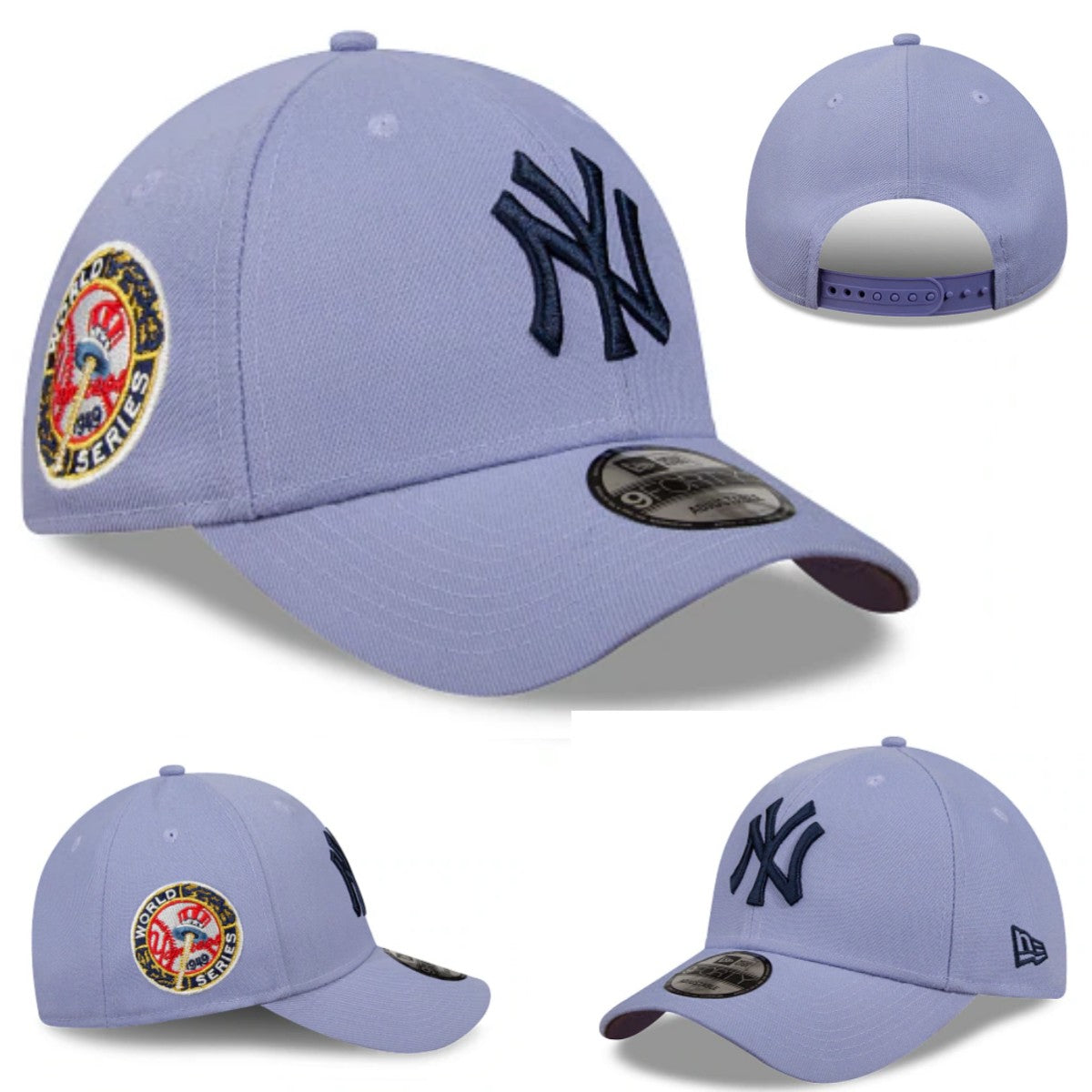 Light Purple Snapback Cap with Navy NY Logo and World Series Patch