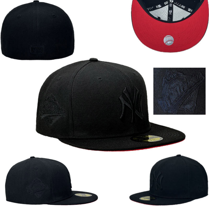 New York Yankees Blackout Logo Hat with 1996 World Series Side Patch and Red Undervisor