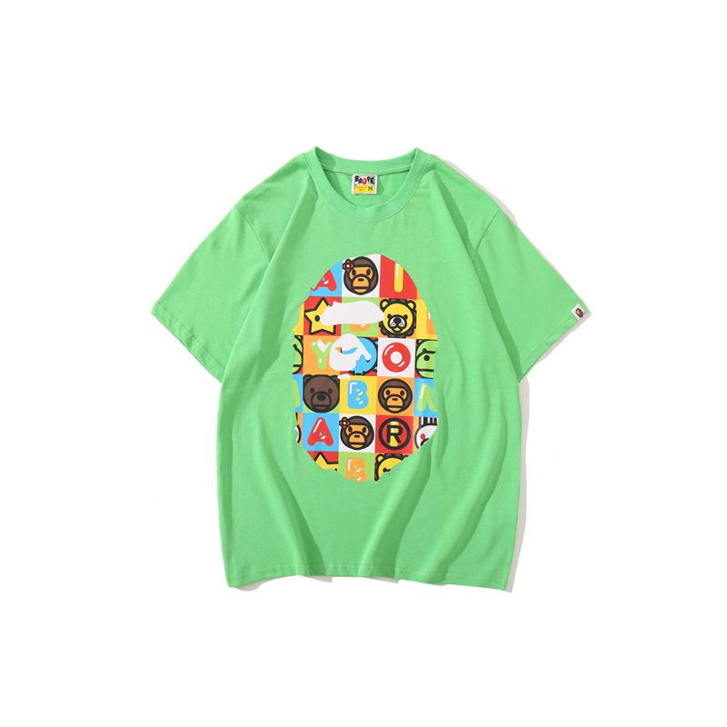 Bathing Ape T-Shirt Printed Round Neck Casual Short Sleeve Multi-Color Blocks Ape Head T-shirt