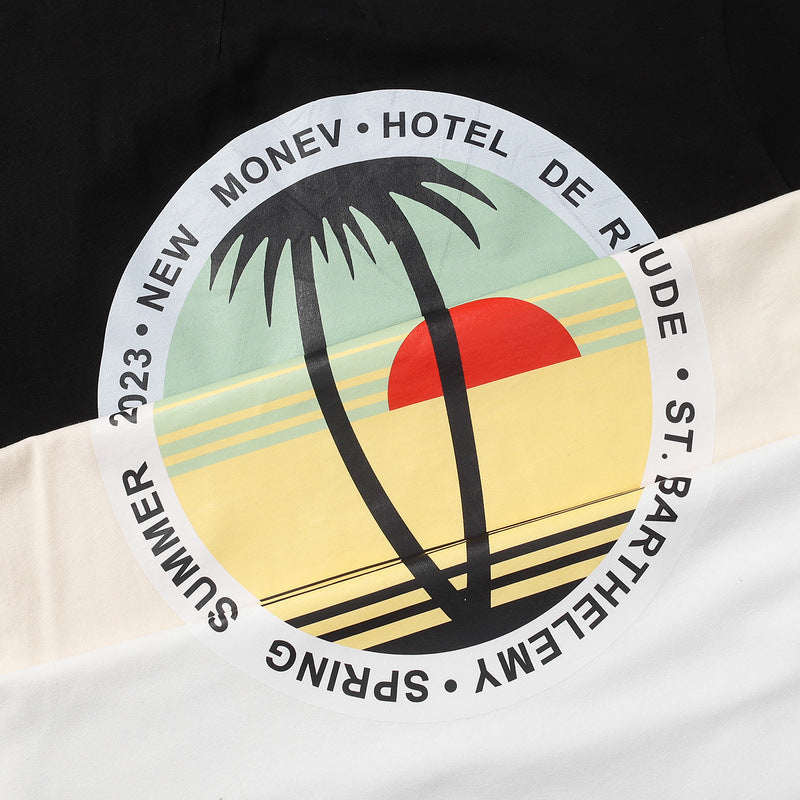 Rhude T-shirt Sunset Coconut Alphabet Print Short Sleeve T-shirt