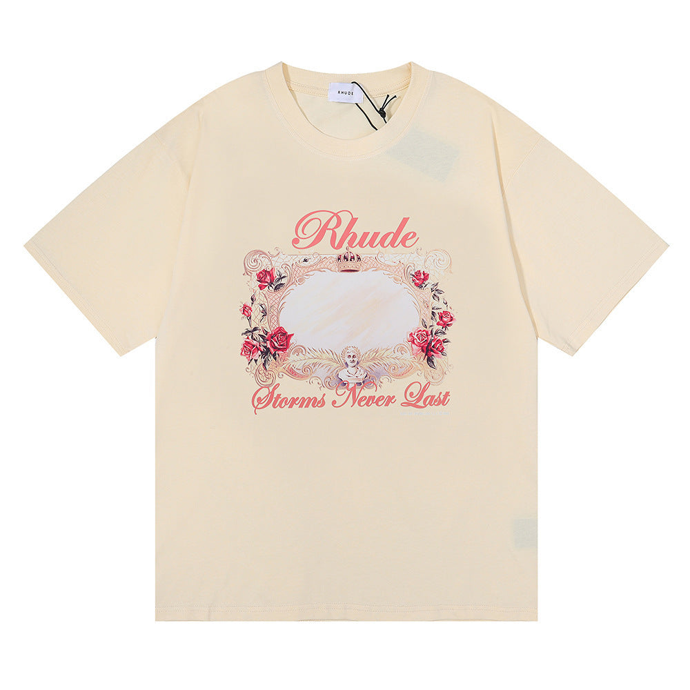 Rhude T-shirt Rose Mirror Print Short Sleeve T-shirt