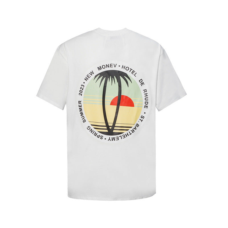 Rhude T-shirt Sunset Coconut Alphabet Print Short Sleeve T-shirt