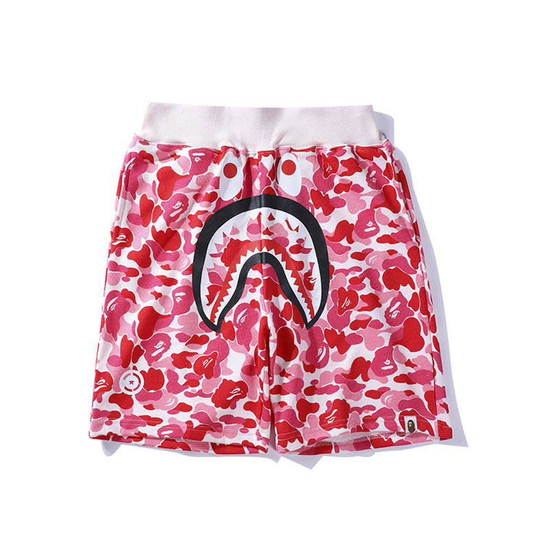Bathing Ape Shorts Shark Head Camouflage Bottom Pattern Casual Shorts Men's and Women's Fashion Lace Shorts