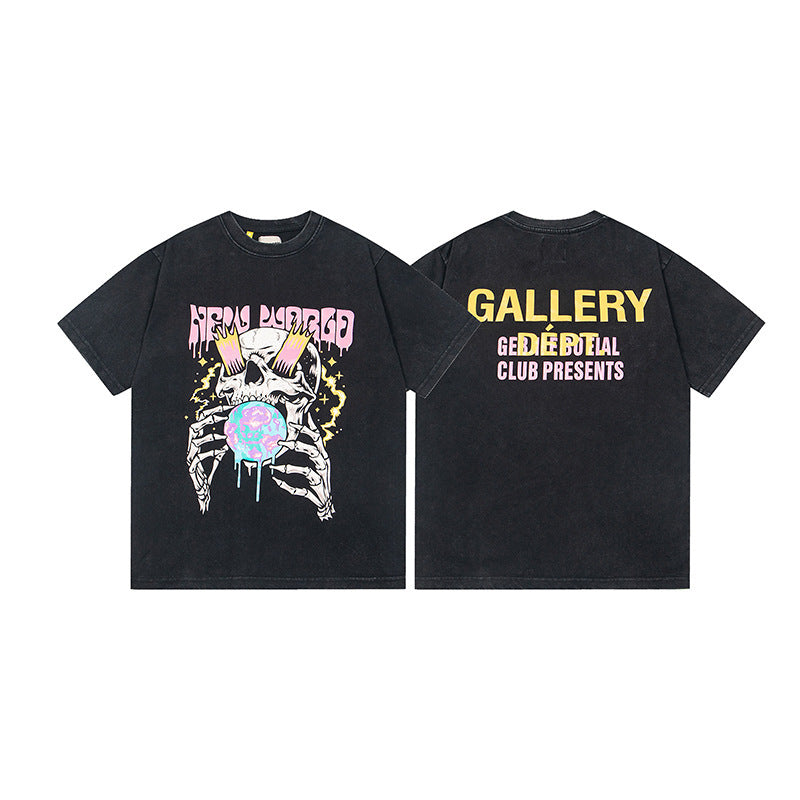 Gallery Dept T-Shirt Letter Pattern Washed Old Short Sleeve T-Shirt