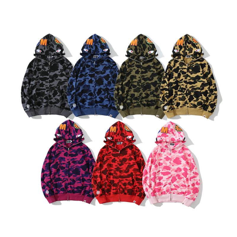 Bathing Ape Hoodie Autumn and Winter Shark Head Terry Sweater Men's and Women's Casual Camouflage Thin Sweater Baggy Coat