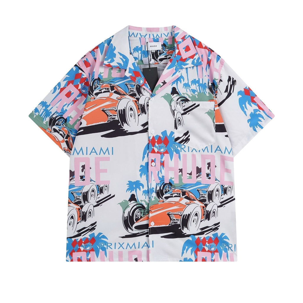 Rhude T-shirt Racing Letter Logo Casual Short Sleeve Shirt, Shorts