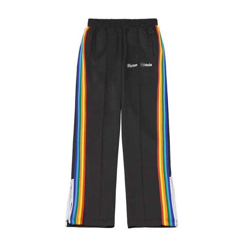 Palm Angle Pants Palm Angels Rainbow Striped Pants Men's and Women's Casual Trousers Loose