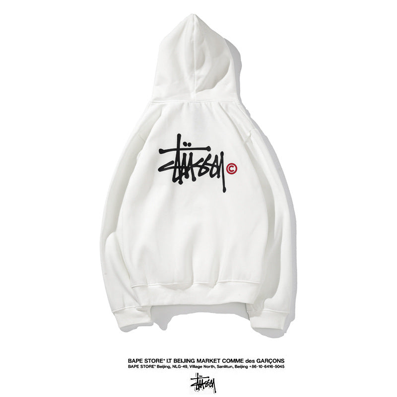 Stussy Hoodie Embroidered Fleece Fashion Hooded Sweater