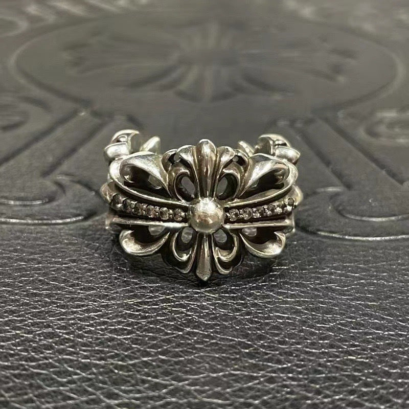 Chrome Heart Ring with Diamonds in White Gold