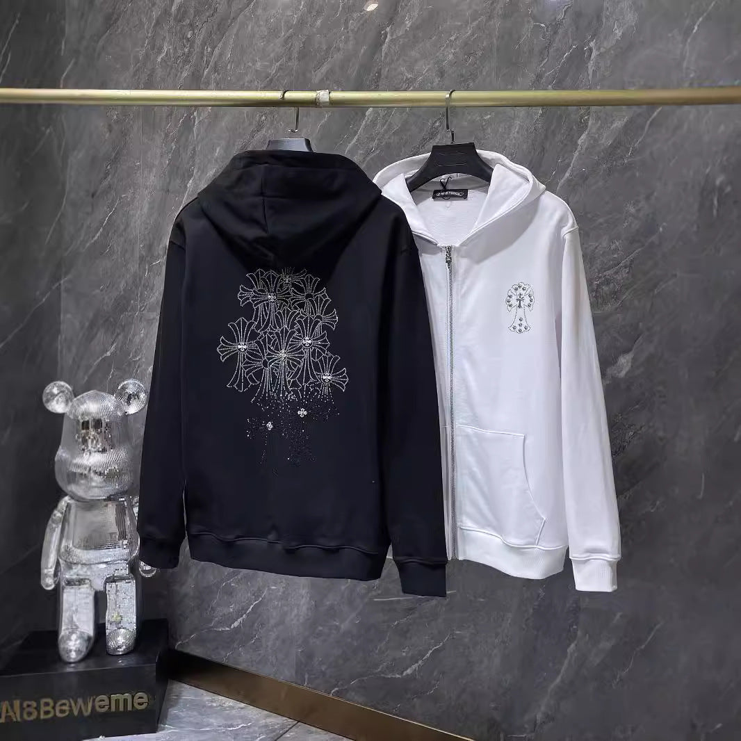 Chrome Heart Hoodie Autumn Winter Crowe Hot Diamond Cross Hooded Sweater Loose