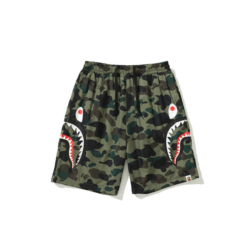 Bathing Ape Shorts Men's Side Double Shark Head Windbreaker Cloth Shorts Elastic Waist Shorts