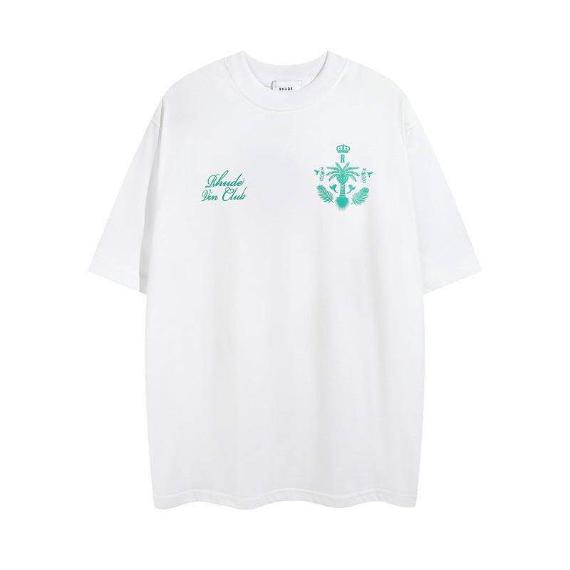Rhude T-shirt Micro Label Letter Coconut Pattern Short Sleeve T-shirt