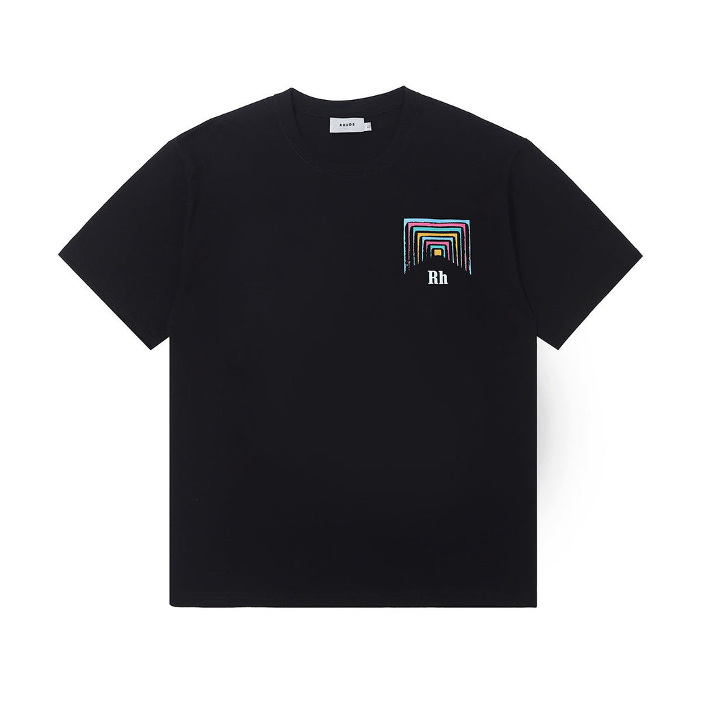 Rhude T-shirt Rainbow Square Circle Printed Short Sleeve T-shirt