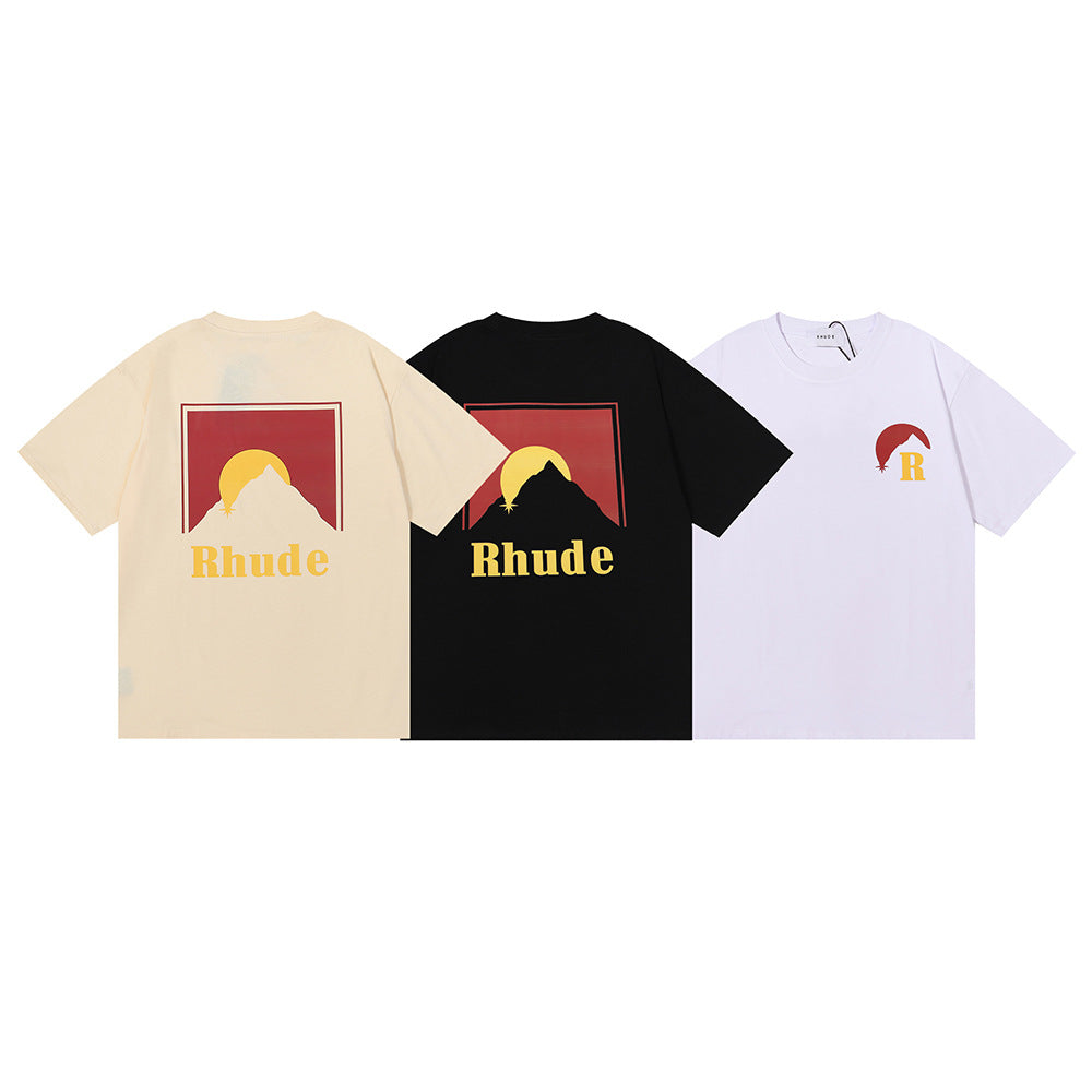 Rhude T-shirt Sunset Design Sense Printed Short Sleeve T-shirt
