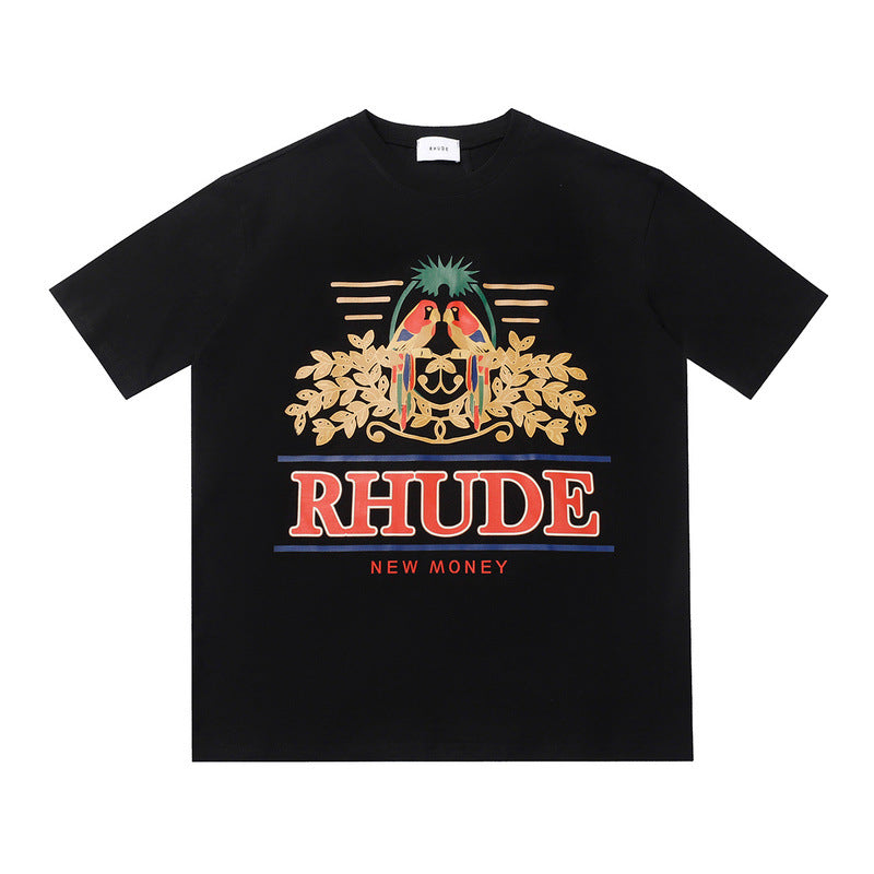 Rhude T-shirt Parrot Wheat Ear Letter Print Short Sleeve T-shirt