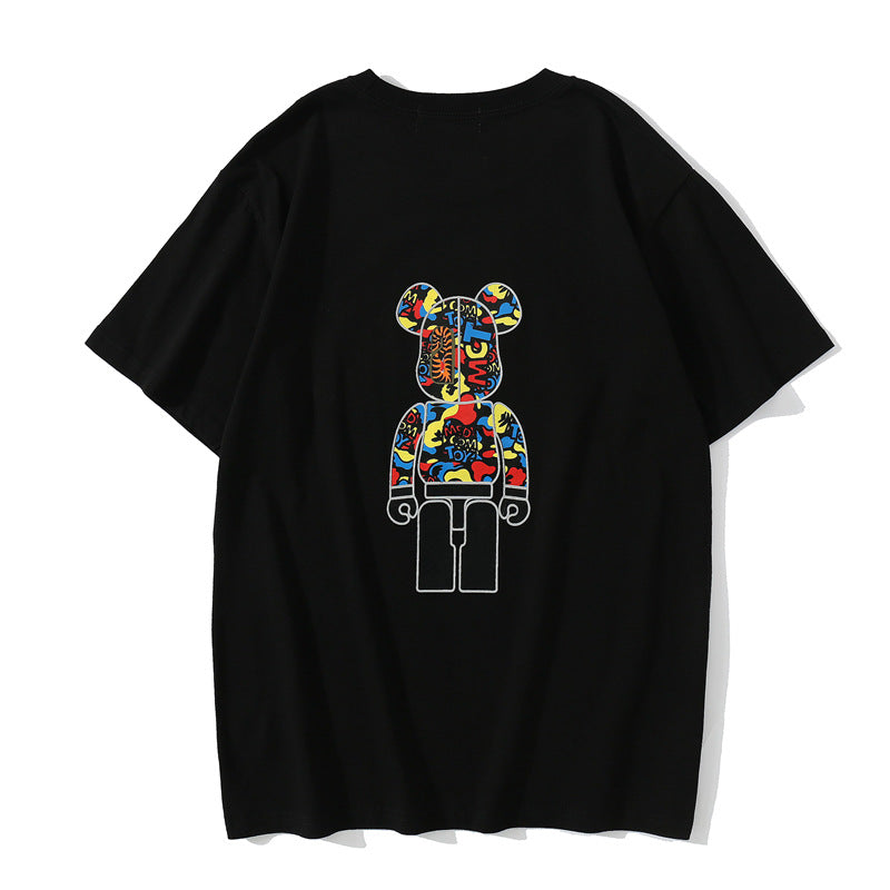 Bape Bearbrick T-Shirt Spring And Summer Leisure Loose Classic Cartoon Print