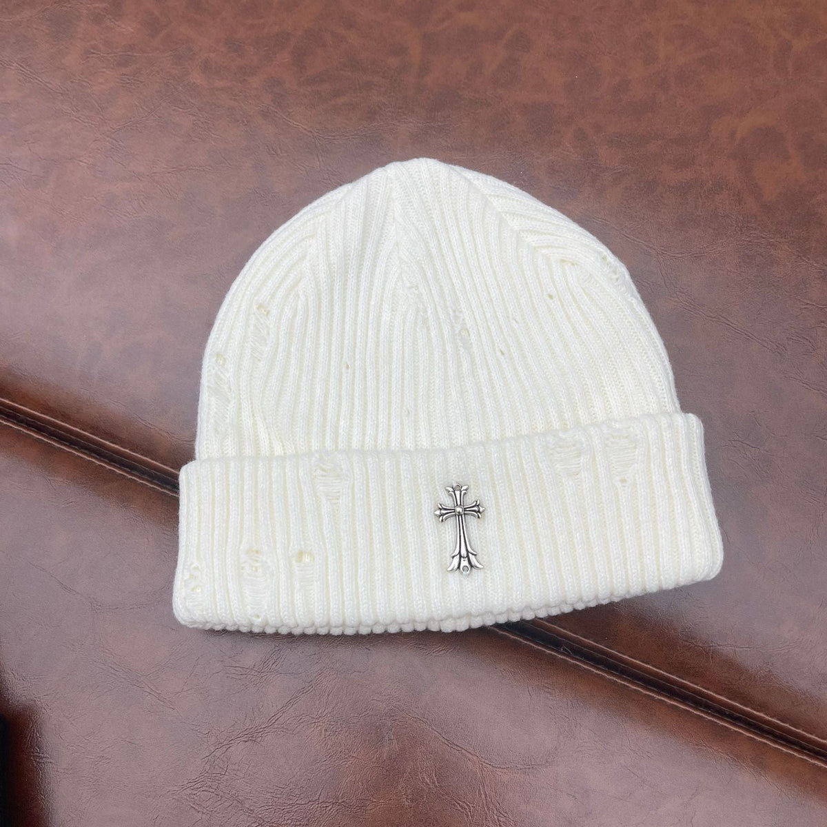 Chrome Heart Beanie Knitted Hat Women's Thick Wool Hat Cross Cold Hat