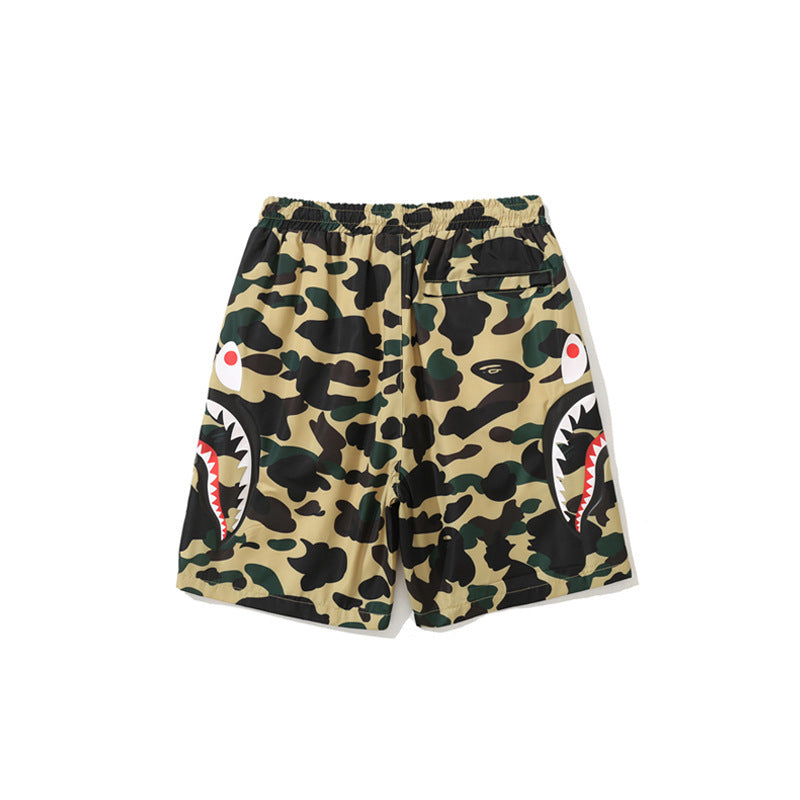Bathing Ape Shorts Men's Side Double Shark Head Windbreaker Cloth Shorts Elastic Waist Shorts