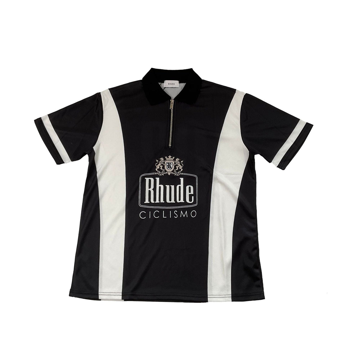 Rhude T-shirt Cross-border European and American trendy brand RHUDE badge letter half zipper mesh lapel short-sleeved T-shirt men's and women's high street polo shirt