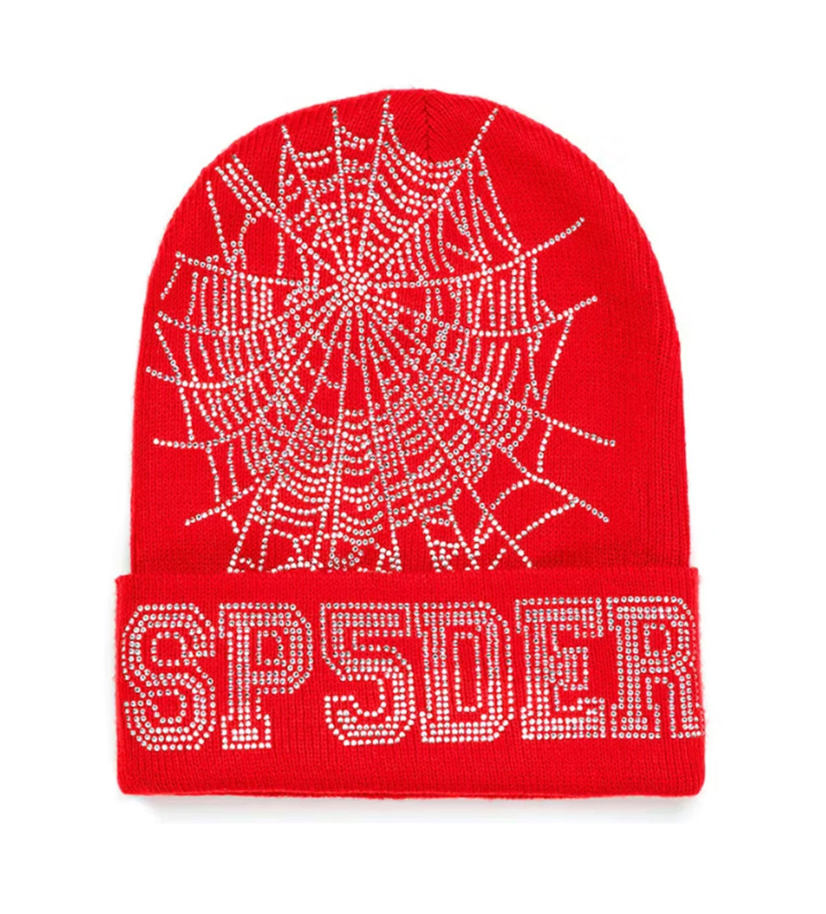Sp5der Web Rhinestone Beanie Red