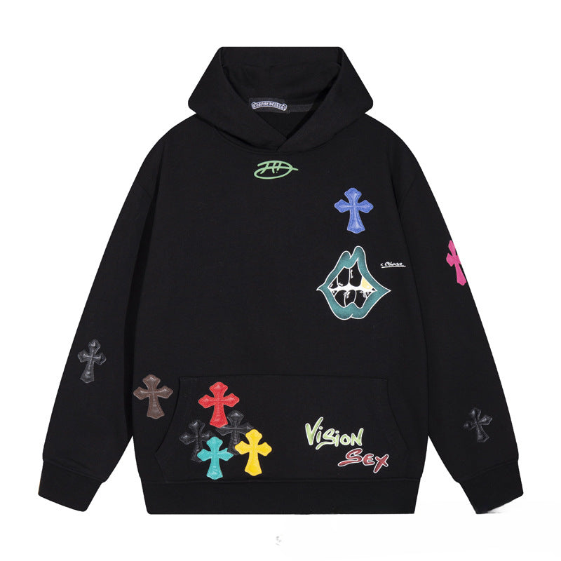 Chrome Heart Hoodie Chrome Hearts Colored Cross Leather Sanskrit Hooded Sweater