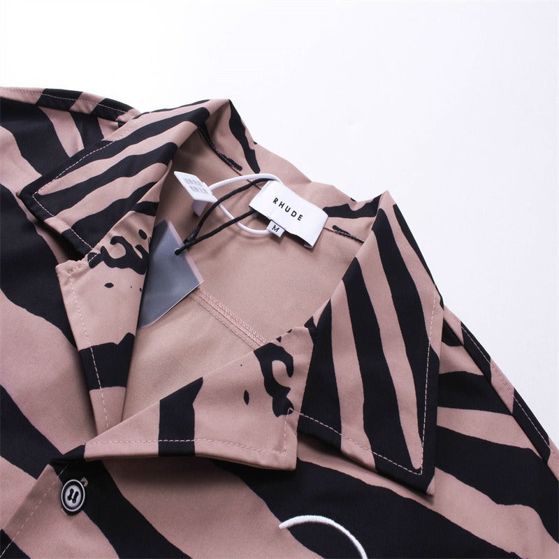 Rhude T-shirt Zebra Letter Embroidery Casual Short Sleeve Shirt, Shorts