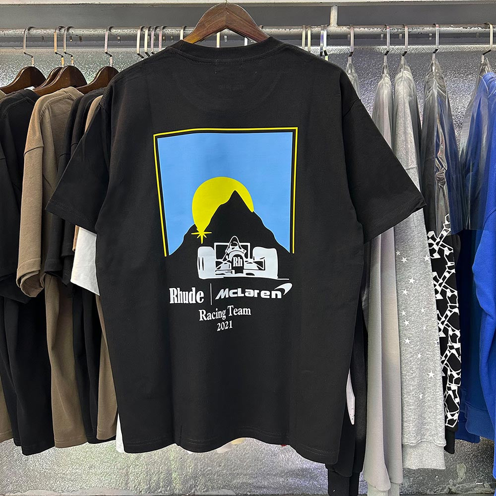 Rhude T-shirts Racing Printed Cotton Casual Short Sleeves Men and Women