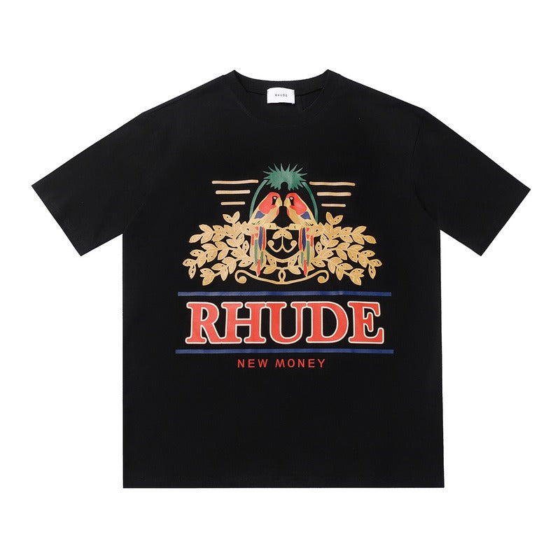 Rhude T-shirt Parrot Wheat Ear Letter Print Short Sleeve T-shirt
