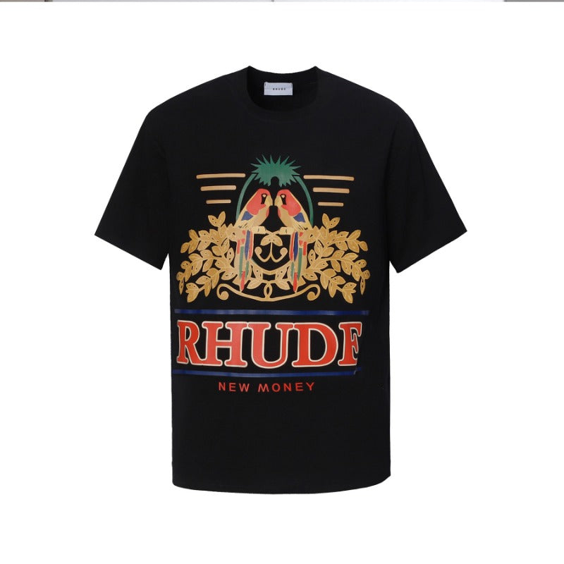 Rhude T-shirt Parrot Wheat Ear Letter Print Short Sleeve T-shirt