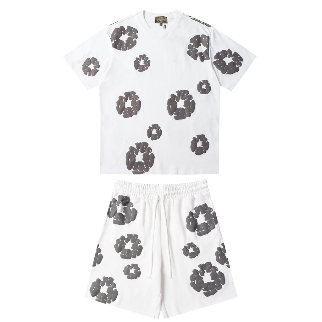 Denim Tears Outfit:T-shirt/Shorts (Separate Purchase Options) Puff Print Short Sleeve T-shirt Loose Couple Shorts Suit