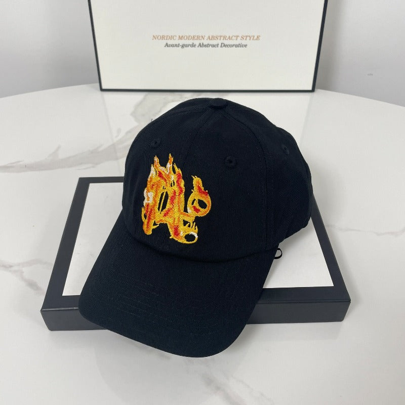 Palm Angels hats flame alphabet palm tree embroidered distressed baseball cap