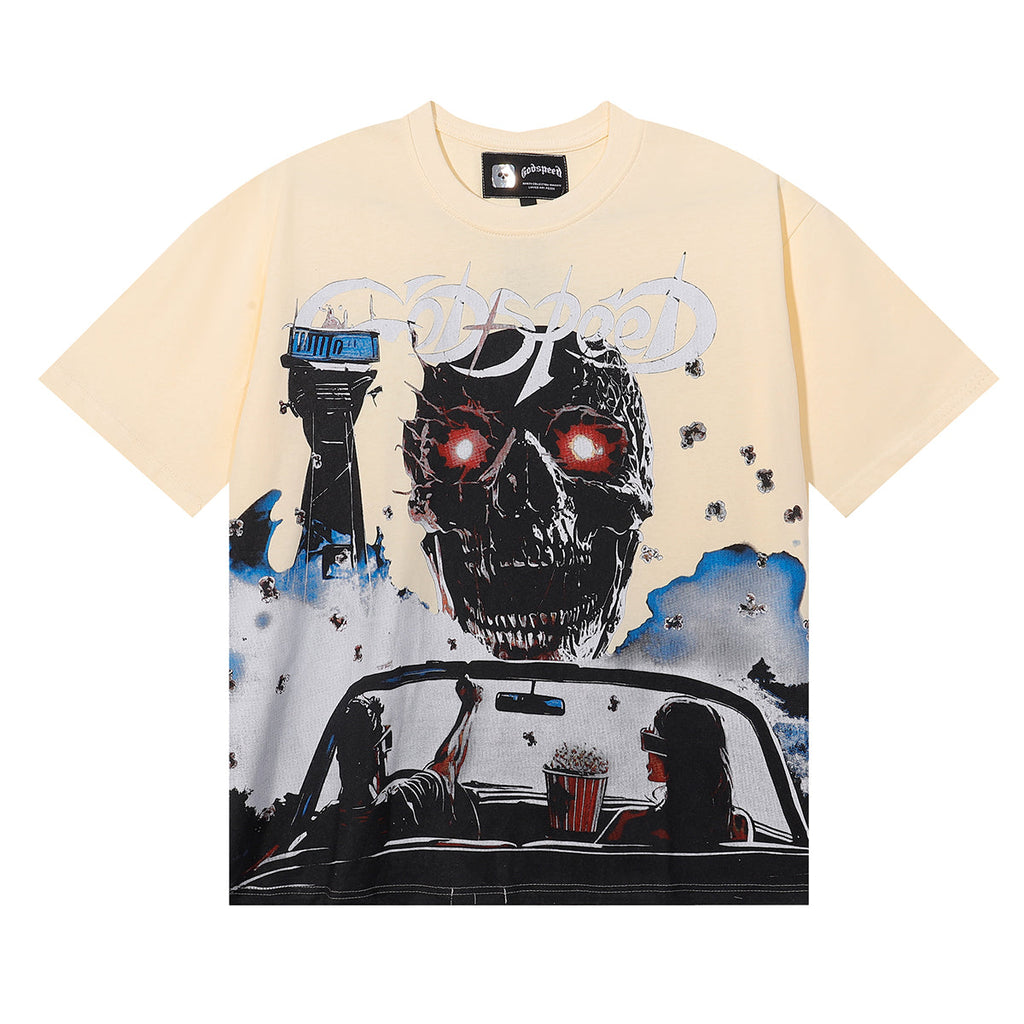 Godspeed T-shirts Driving Movie Skull Printing Cotton Casual Short Sleeves Men and Women