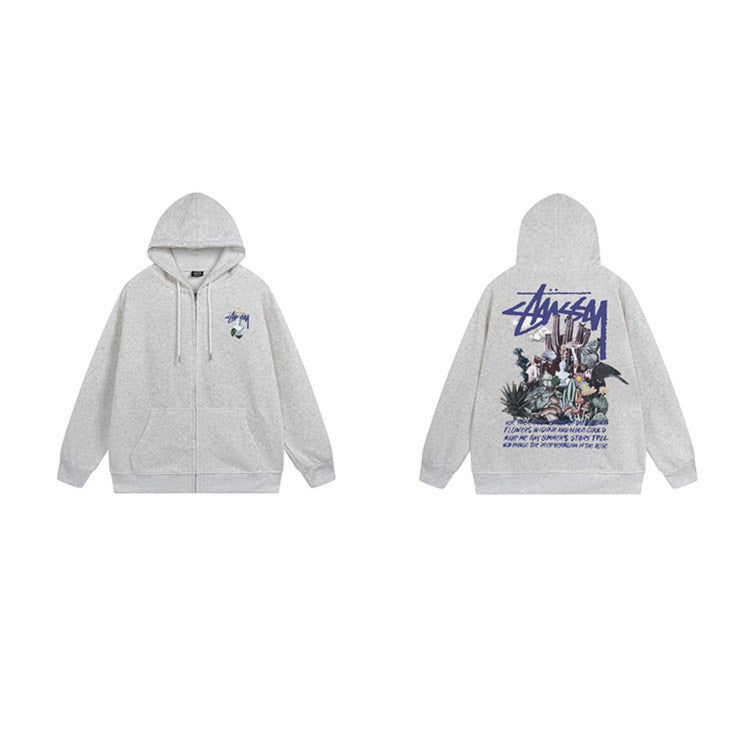 Stussy Hoodie Zip-Up Cardigan Fleece Hooded Sweater